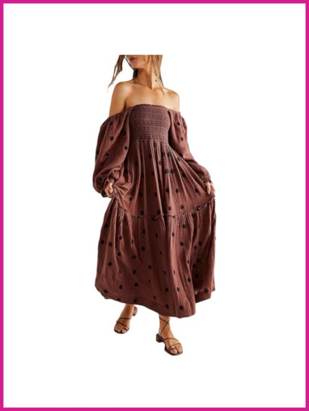 Floral Embroidered Maxi Dress Puff Sleeve Square Neck Boho
